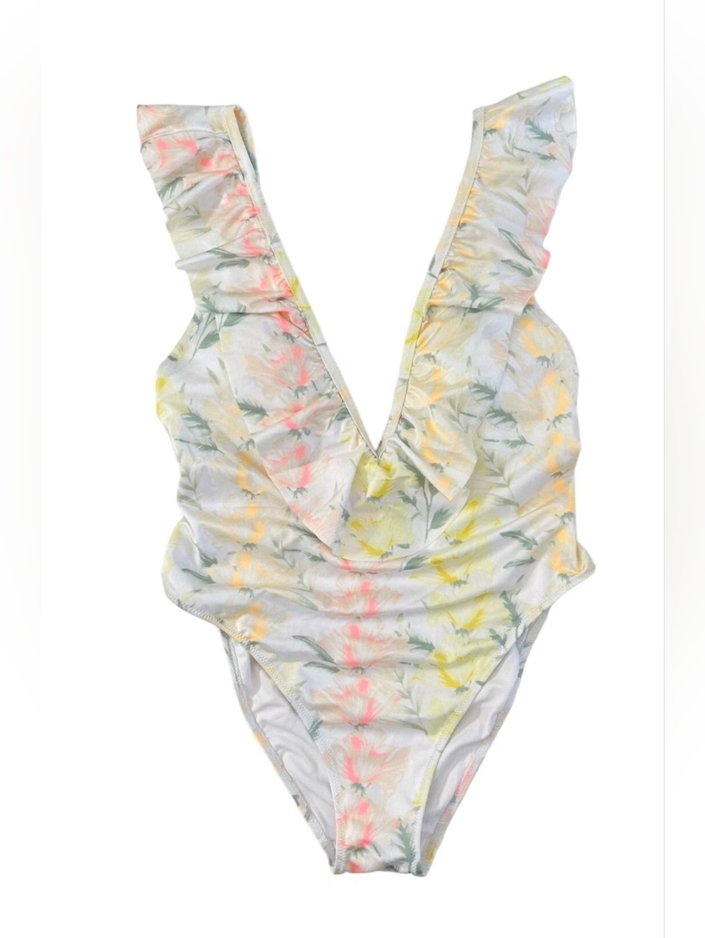 Victoria's Secret PINK Plunge Ruffle Pastel One Piece Bathing Suit sz M Cheeky